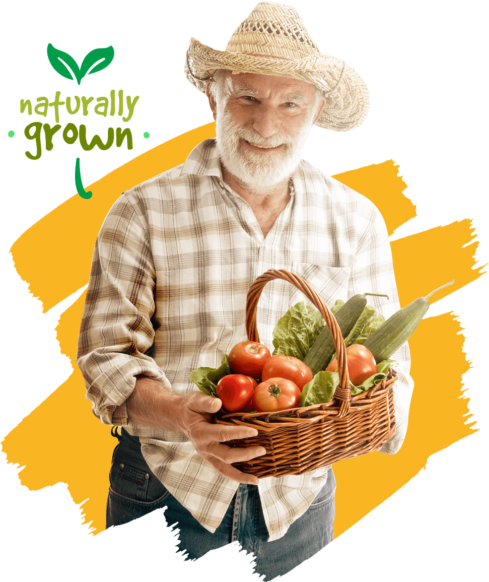 Producer holding a basket of fresh produce